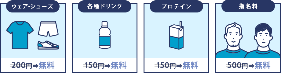 ウェア・シューズ 各種ドリンク プロテイン 指名料